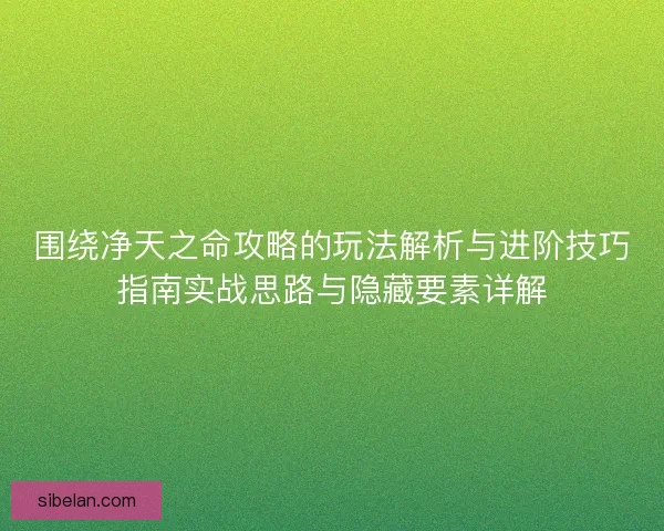 围绕净天之命攻略的玩法解析与进阶技巧指南实战思路与隐藏要素详解