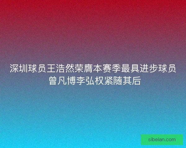深圳球员王浩然荣膺本赛季最具进步球员 曾凡博李弘权紧随其后